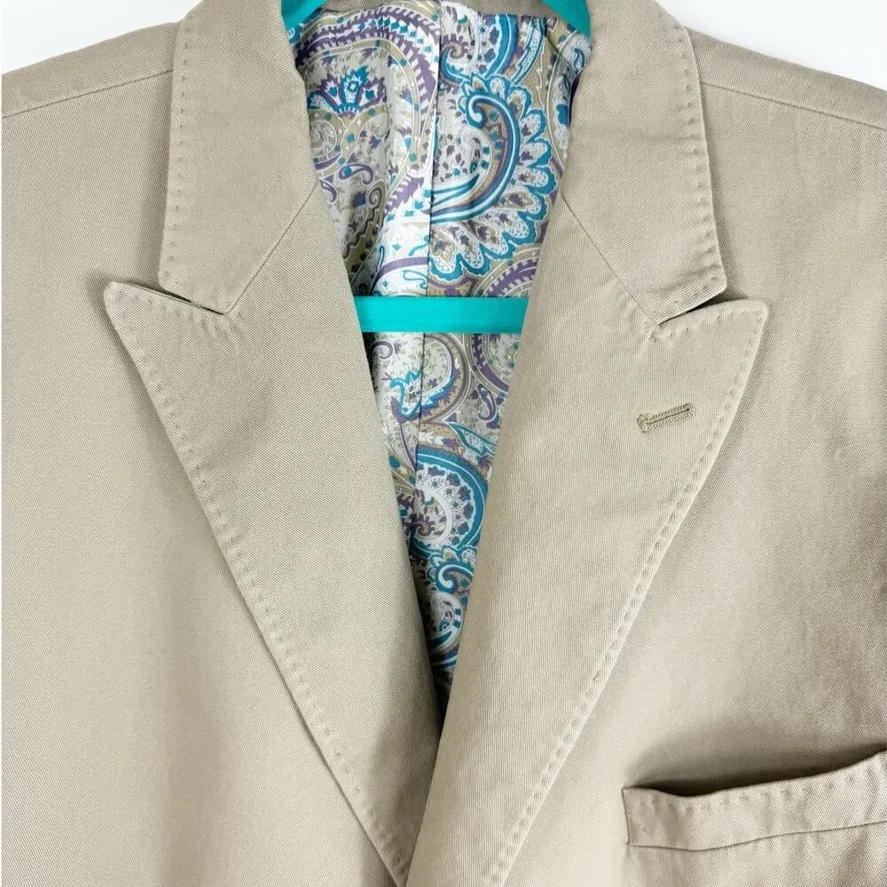Alan Flusser Mens Sport Coat Blazer Khaki Tan Jacket Size XL Paisley Lined - Picture 3 of 9